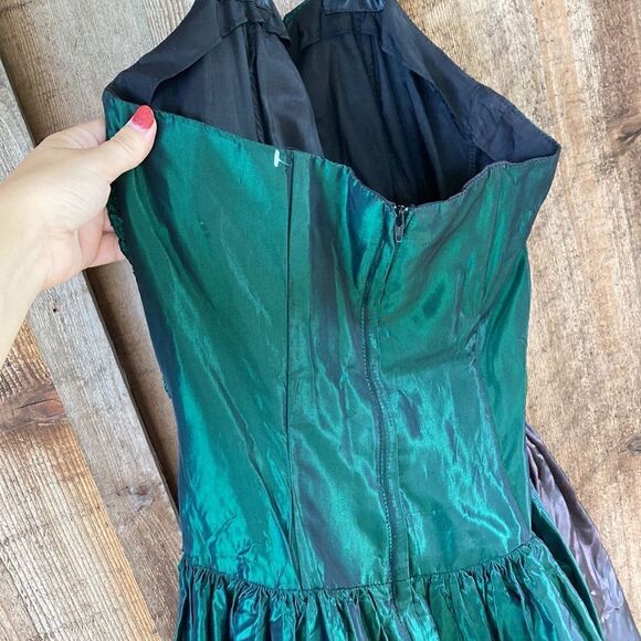 Gunne Sax By Jessica McClintock 80’s-90’s Halter Taffeta Green Bow Dress - Picture 8 of 16